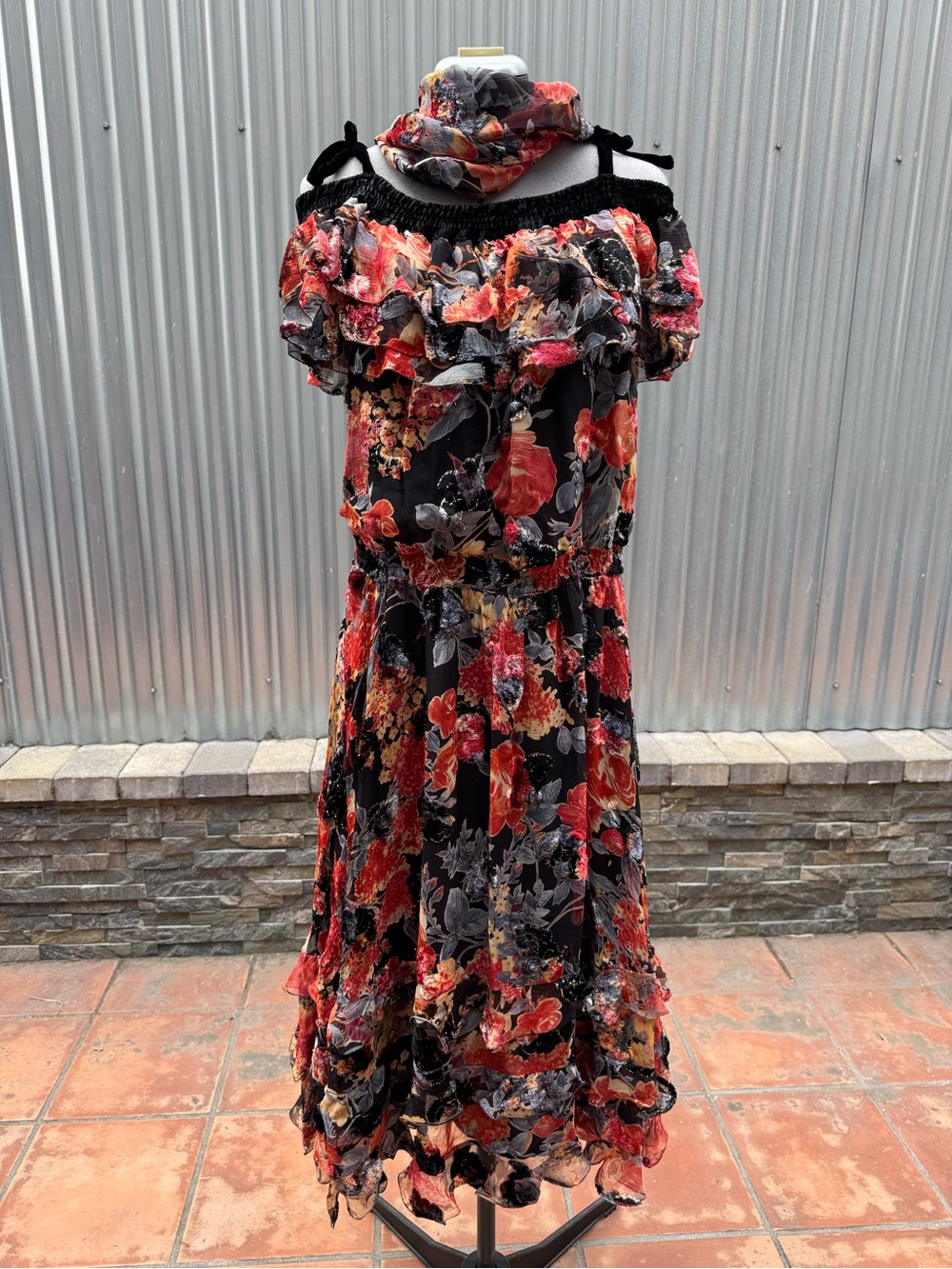 Vintage 1980s Diane Freis Limited Edition Silk Floral Ruffle Dress Boho - Picture 2 of 14